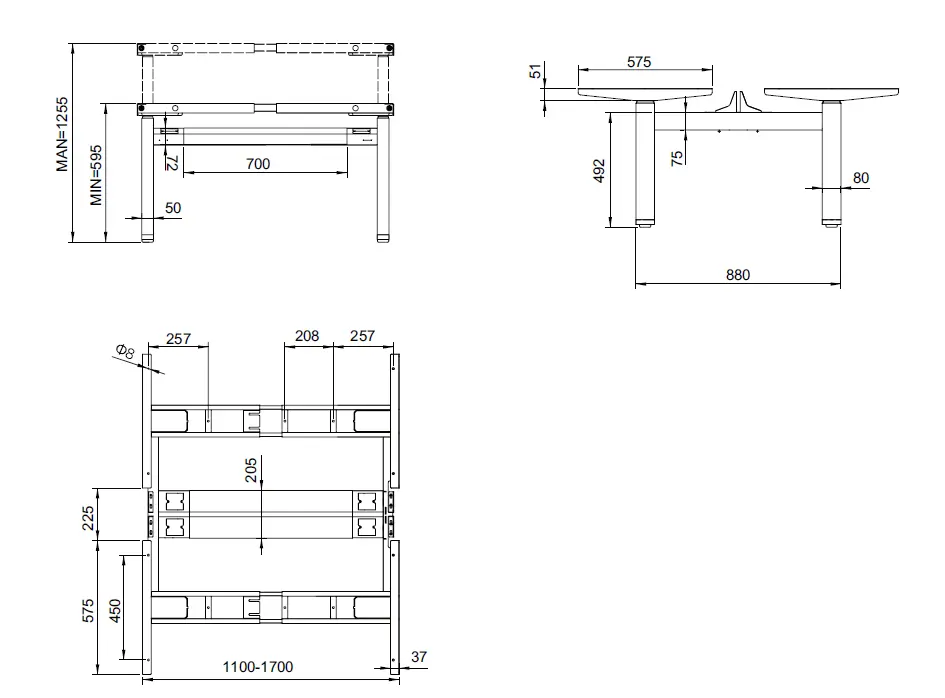 2 person workstation frame specs