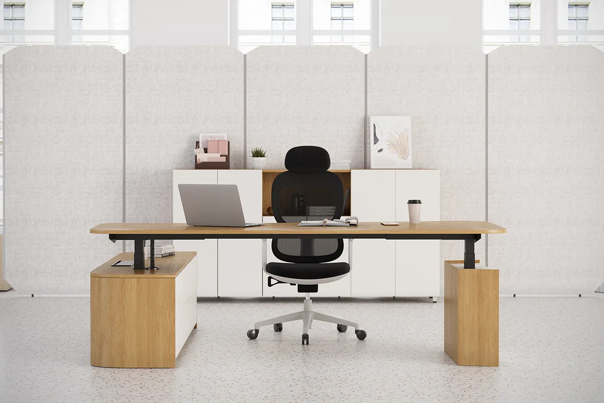 Sendi E L-Shaped Executive Standing Desk Scene Image Three