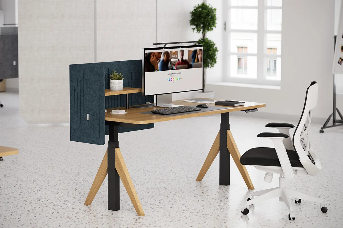 Sendi E Standing Desk With Corner Shelf Scene Image