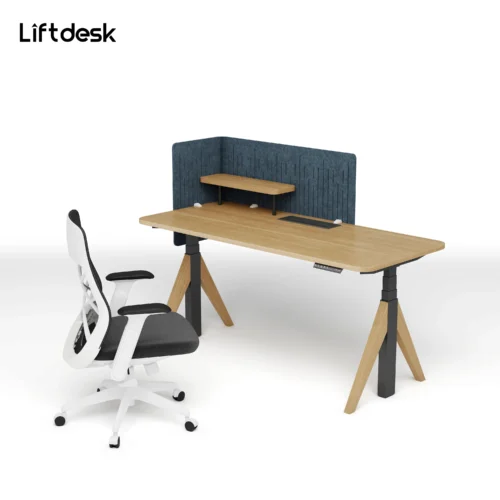 Sendi E Standing Desk with Corner Shelf with chair