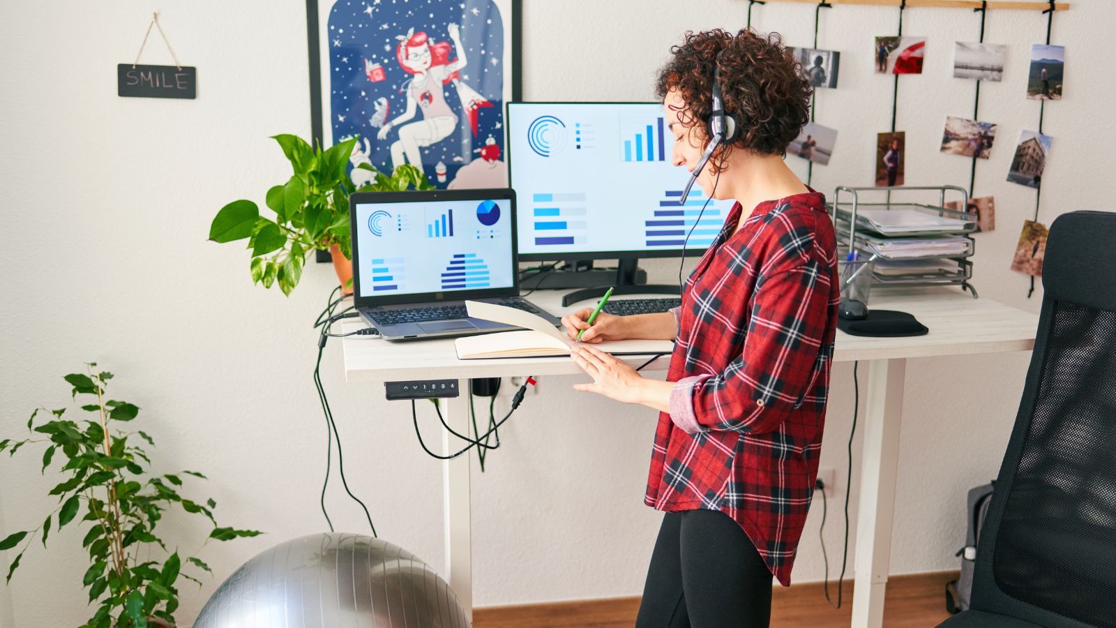 woman using a standing desk