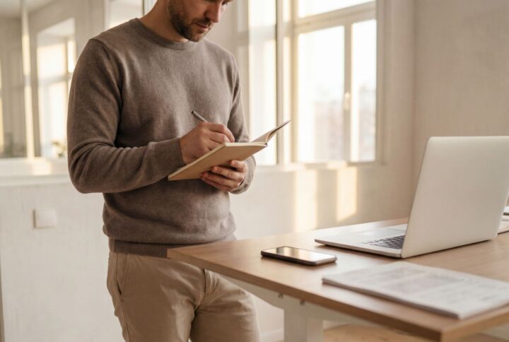 man and standing desk