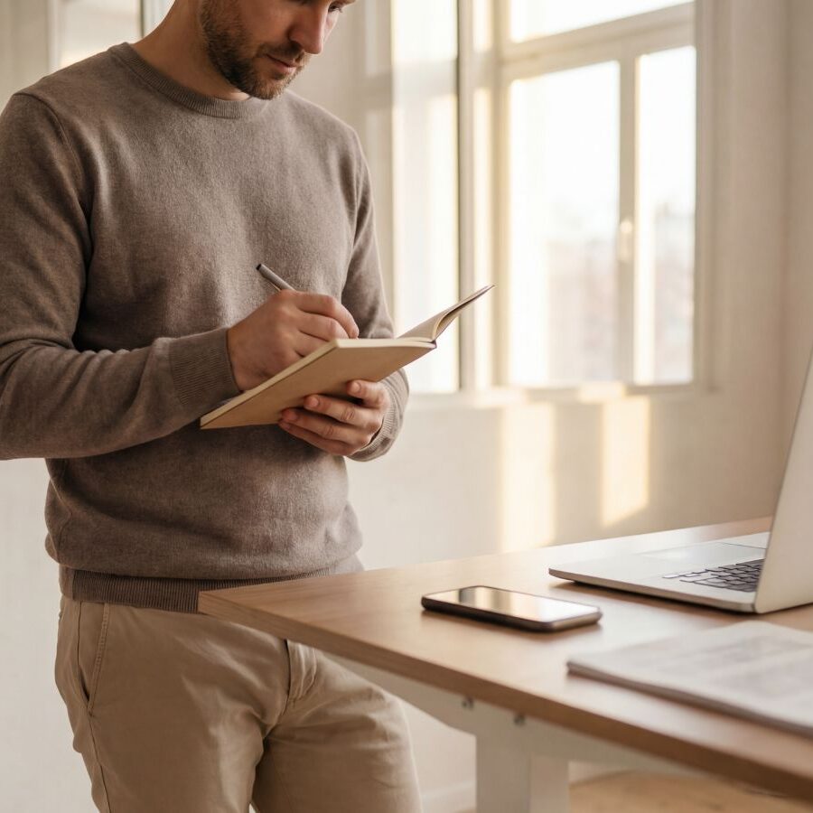 man and standing desk