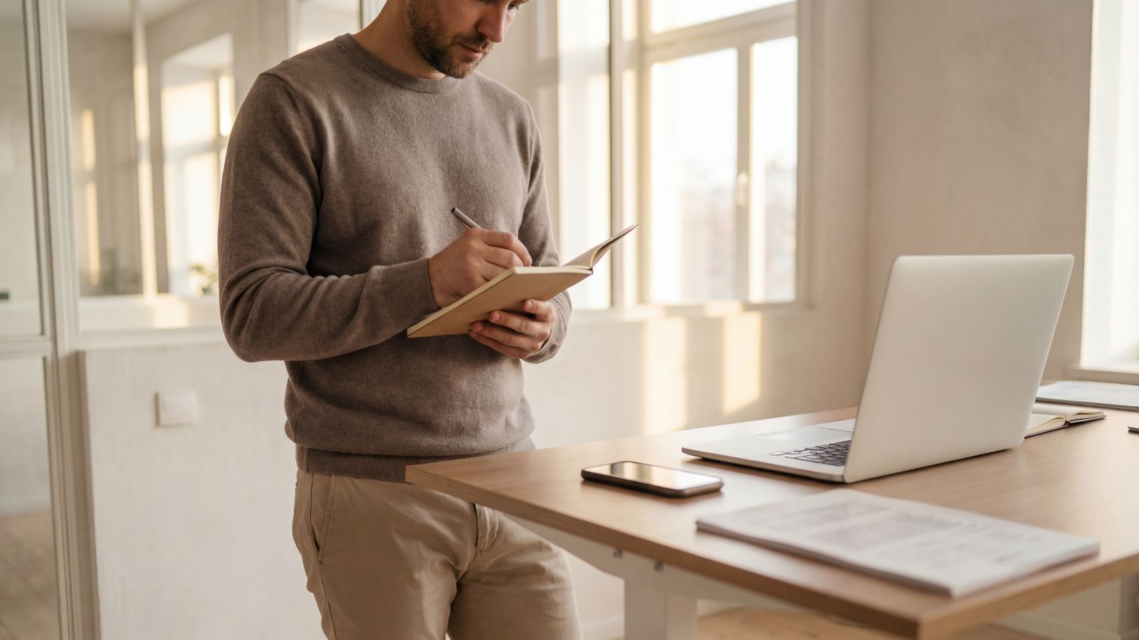 man and standing desk