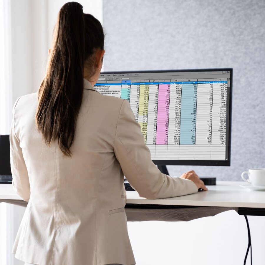 woman working standing desk